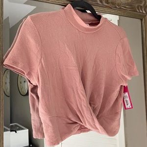 Cropped High Neck Short Sleeve Shirt
